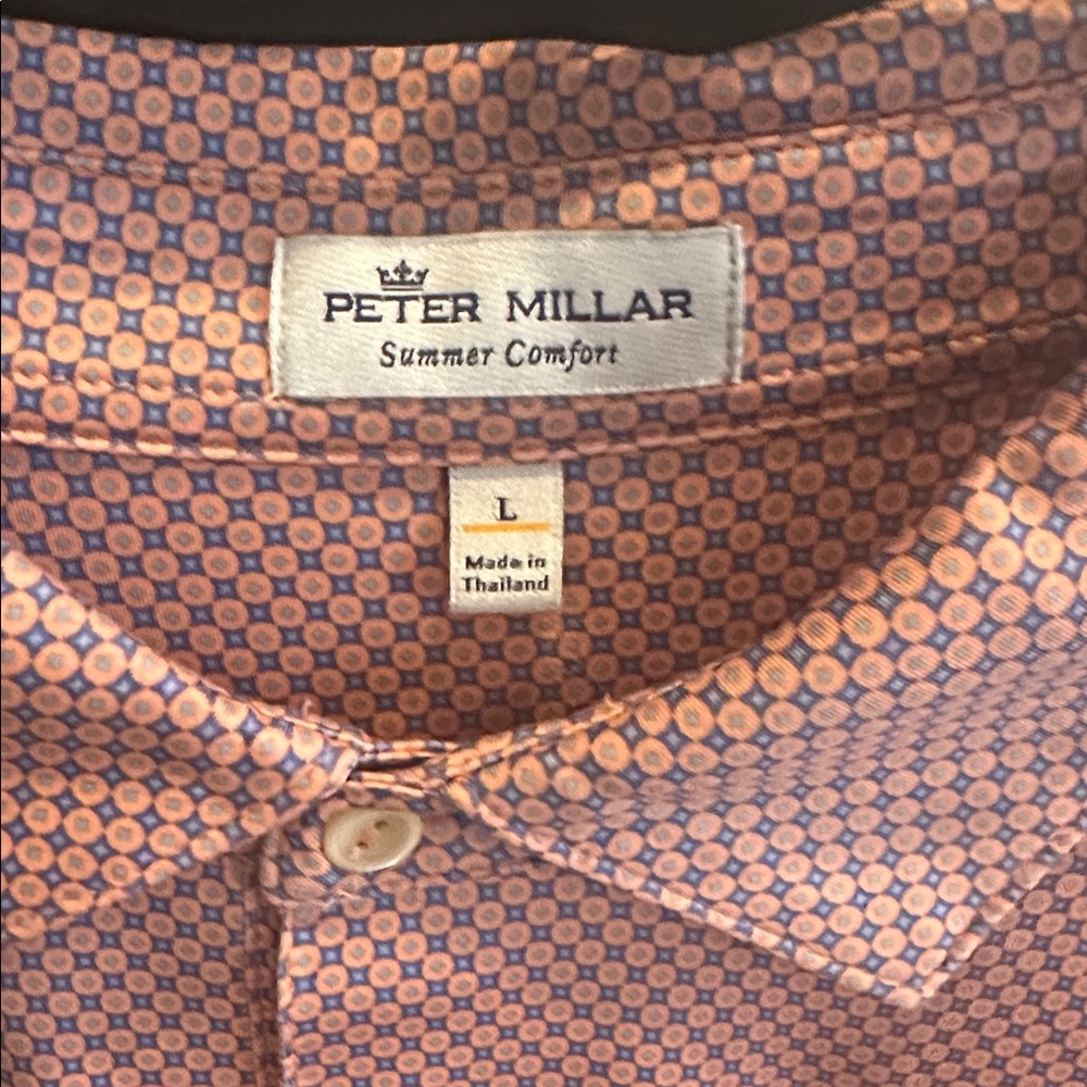 Peter Millar Men's Orange and Blue Geometric Shirt